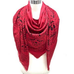 Large Paisley Print Square Scarf — Red